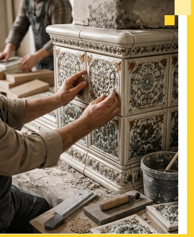 Изразцовые камины под ключ в Осинниках: проект и монтаж