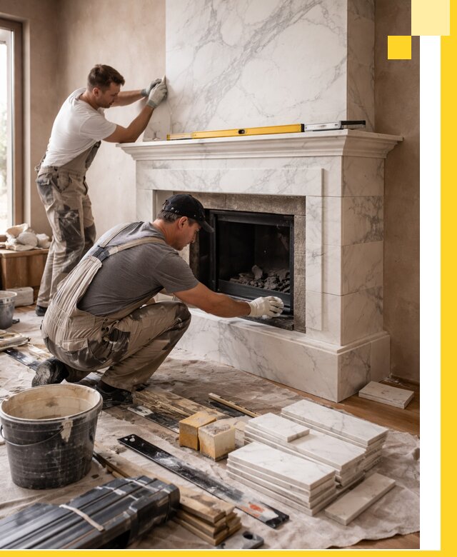 Отделка каминов в Осинниках качественные облицовочные работы