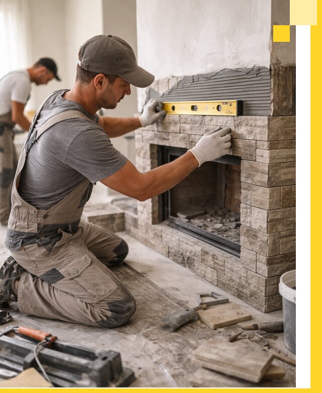 Облицовка каминов в Осинниках, монтаж и отделка натуральным камнем