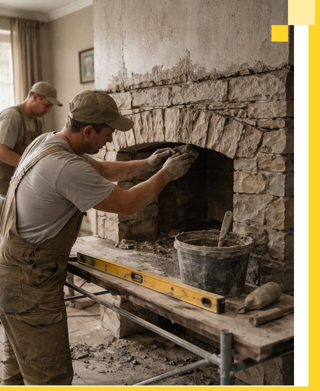 Изготовление каминов под ключ в Осинниках, монтаж и отделка