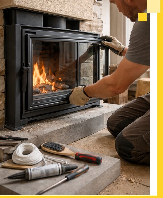 Производство, монтаж и доставка каминов со стеклом в Осинниках