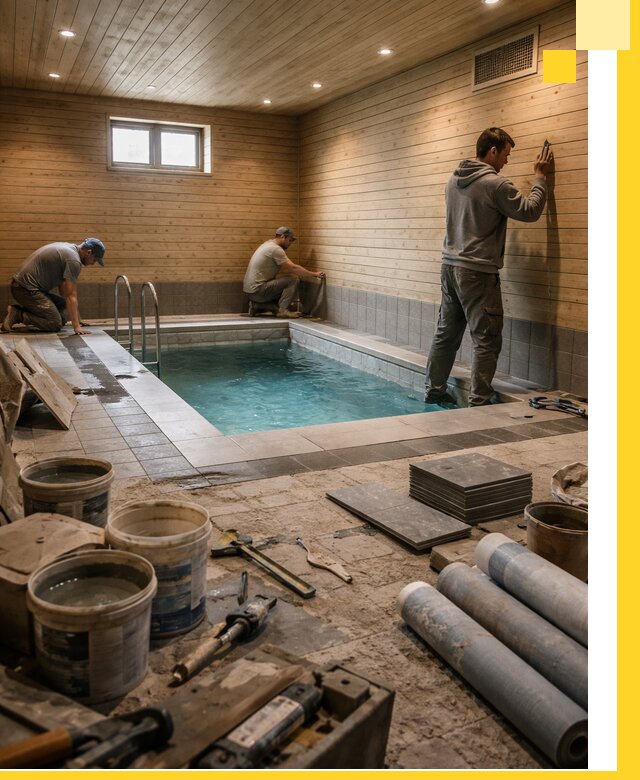 Строительство бани с бассейном и сауной под ключ в Осинниках