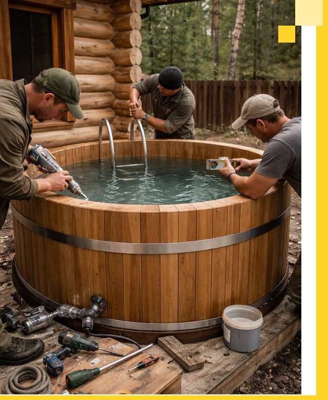 Строительство бань с купелью под ключ и отделкой в Осинниках