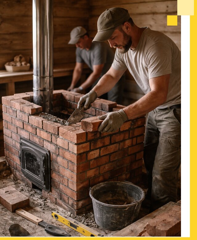 Кирпичные печи для бани под ключ в Осинниках, проект и монтаж