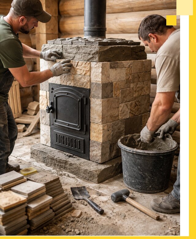 Облицовка банной печи под ключ в Осинниках: камень и плитка