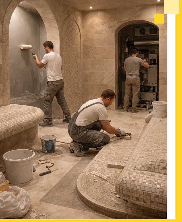 Строительство бани с хамамом и бассейном под ключ в Осинниках