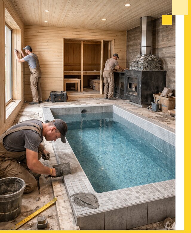 Проект бани с бассейном и сауной в Осинниках под ключ