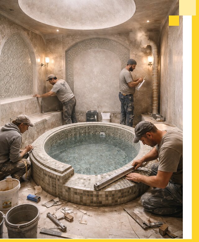 Профессиональное строительство хамама с бассейном в Осинниках под ключ