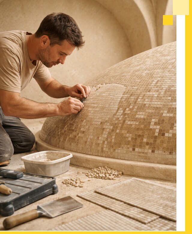 Профессиональная укладка мозаики для хамама под ключ в Осинниках