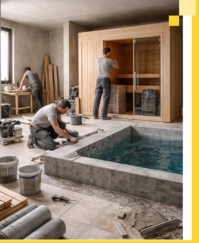 SPA зоны под ключ с бассейном сауной и печью в Осинниках